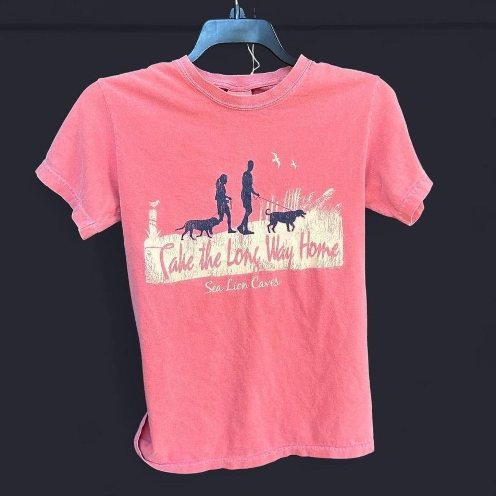 Pink and white‎ Comfort Colors cotton tee take the long way home